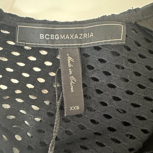 NWT BCBG MAX AZRIA Callan Long Sleeve Faux Leather Mesh Contrast Back Top XXS - Picture 12 of 13